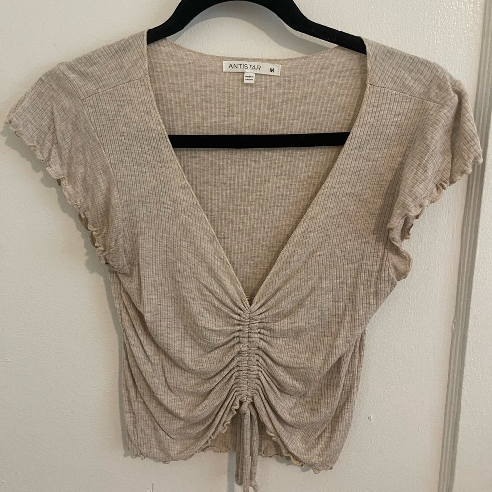 Beige Adjustable Ruched Women Top